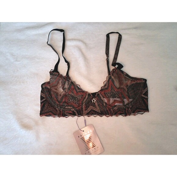 Savage X Fenty Shining Star Embroidered Unlined Bra Henna Red Size 32C NWT - Picture 2 of 9